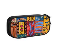 WPUTY Trousse à crayons de grande capacité avec motifs nationaux africains - Noir - Double couche - Organiseur de papeterie - Trousse de maquillage pour l'école, le bureau, les voyages, Noir , Taille