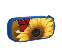 WPUTY Trousse à crayons de grande capacité avec tournesols jaunes et papillons rouges - Double couche noire - Organiseur de papeterie - Trousse de maquillage pour l'école, le bureau, les voyages,