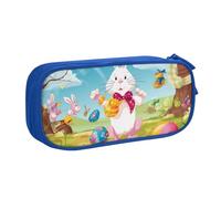 WPUTY Trousse à crayons de grande capacité imprimée avec inscription « Spring Happy Festival » - Noir - Double couche - Trousse de maquillage pour l'école, le bureau, les voyages, bleu, Taille unique,