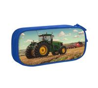 WPUTY Trousse à crayons de grande capacité imprimée Tractor Farm - Noir - Double couche - Organiseur de papeterie - Trousse de maquillage pour l'école, le bureau, les voyages, bleu, Taille unique,