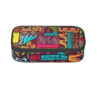 WPUTY Trousse à crayons en textile africain imprimé patchwork grande capacité pour bureau, voyage, école, Noir , Taille unique, Cartable