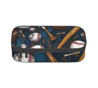 WPUTY Trousse à crayons imprimée de grande capacité avec motif baseball, basket-ball, football, hockey - Trousse à crayons - Trousse de maquillage pour bureau, voyage, école, Noir , Taille unique,