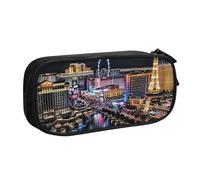 WPUTY Trousse à crayons Las Vegas de grande capacité avec imprimé vue nocturne - Noir - Double couche - Organiseur de papeterie - Trousse de maquillage pour l'école, le bureau, les voyages, Noir ,