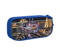 WPUTY Trousse à crayons Las Vegas de grande capacité avec imprimé vue nocturne - Noir - Double couche - Organiseur de papeterie - Trousse de maquillage pour l'école, le bureau, les voyages, bleu,