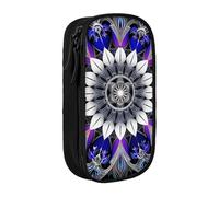 WPUTY Trousse à crayons rectangulaire avec imprimé mandala de grande capacité - Noir - Double couche - Trousse de maquillage pour étudiants, enseignants, adultes, Noir , Taille unique, Cartable