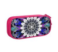 WPUTY Trousse à crayons rectangulaire avec imprimé mandala - Grande capacité - Noir - Double couche - Organiseur de papeterie - Trousse de maquillage pour l'école, le bureau, les voyages, rose, Taille