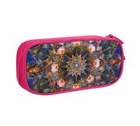 WPUTY Trousse à crayons rectangulaire avec motif mandala - Grande capacité - Noir - Double couche - Organiseur de papeterie - Trousse de maquillage pour l'école, le bureau, les voyages, rose, Taille