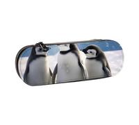 WPUTY Trousse à crayons rigide en cuir PU, belle boîte à crayons avec imprimé de fleurs de lotus étanche pour l'école, les voyages, les cosmétiques et les cadeaux, Jeunes pingouins avec neige, Taille