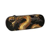 WPUTY Trousse à crayons rigide en cuir PU, belle boîte à crayons avec imprimé de fleurs de lotus étanche pour l'école, les voyages, les cosmétiques et les cadeaux, Fond Noir Dragon Jaune, Taille