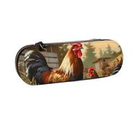 WPUTY Trousse à crayons rigide en cuir synthétique avec imprimé football vert - Organiseur de stylos pour l'école, les voyages, les cosmétiques et les cadeaux, Poulet et coq imprimés de la ferme