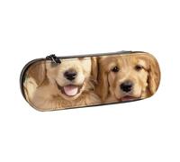 WPUTY Trousse à crayons rigide en cuir synthétique avec imprimé peau de serpent verte - Boîte à crayons étanche pour l'école, les voyages, les cosmétiques et les cadeaux, Golden Retriever Dogs Chiots