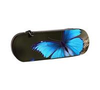 WPUTY Trousse à crayons rigide en cuir synthétique avec imprimé sur le thème de la plage tropicale - Étanche - Pour l'école, les voyages, les cosmétiques et les cadeaux, Magnifique papillon bleu pour
