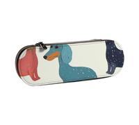 WPUTY Trousse à crayons rigide en cuir synthétique avec imprimé tie-dye de style exotique - Étanche - Pour l'école, les voyages, les cosmétiques et les cadeaux, Chiens Teckel mignons, Taille unique