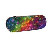 WPUTY Trousse à crayons rigide en cuir synthétique - Imprimé flèches corail et bleu sarcelle - Étanche - Pour l'école, les voyages, les cosmétiques et les cadeaux, Étoiles arc-en-ciel colorées, Taille