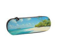 WPUTY Trousse à crayons rigide en cuir synthétique, motif guitare électrique magique, boîte à crayons étanche pour l'école, les voyages, les cosmétiques et les cadeaux, Île avec plage de sable et