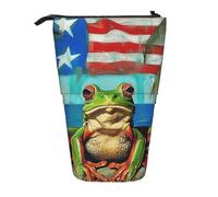 WPUTY Trousse à crayons télescopique en spirale avec impression artistique - Pour cosmétiques, maquillage, bureau, Puerto Rico Drapeau grenouille palmiers, Taille unique, Cartable