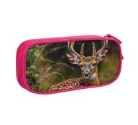 WPUTY Whitetail Trousse à crayons de grande capacité avec motif cerf fauve dans la nature Noir Double couche Organiseur de papeterie Trousse de maquillage pour l'école, le bureau, les voyages, rose,