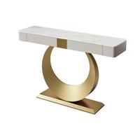 WPWSDWMX Console Meuble, Plateau en Pierre de 80 a 140 cm et Structure en Acier au Carbone, avec 2 Tiroirs Cachés, pour Entrée, Couloir ou Véranda(Yellow,80cm/31in)