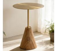 WPWSDWMX Table de Bar Ronde, Table D'appoint avec Piètement Conique en Chêne Massif et Plateau en Acier Inoxydable, pour Bars et Aires de Restauration(Yellow,50X65cm)