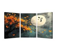 WQBQKKX 3 PièCes Arbre de vie Impression sur toile Fleurs de pleine lune Tableau Affiche Murale ImpriméS Pour Salle Bain Chambre Coucher(Rouge 108)-30x40cmx3 Encadrée