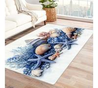 WQBQKKX 3D Grand Tapis Salon océan Rug Rétro Plage De Sable Doux Tapis pour WC Salle de Bain Lavabo Baignoire Douche Cuisine Salon(Bleu 60)-180x270cm