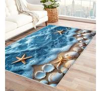 WQBQKKX 3D Tapis Poil Court Moderne océan Rug Bord de mer Tapis Descente de Lit Lavable Rectangulaire Décoration pour Paillassons Entrée, Chambre d'enfant(Bleu 31)-120x180cm