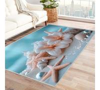 WQBQKKX 3D Tapis Poil Court Moderne océan Rug Fleurs Plage De Sable Doux Tapis pour WC Salle de Bain Lavabo Baignoire Douche Cuisine Salon(Rose 12)-180x240cm
