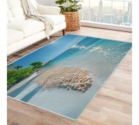 WQBQKKX 3D Tapis Salon Grand océan Rug Bord de mer DéCoratifs Poils Ras ThèMe de La Plage De Tapis Lavable en Machine - pour Salon Bureau(Bleu 64)-180x270cm