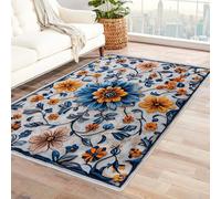 WQBQKKX 3D Vintage Tapis Salon Grand Fleur D'océan pour Manger Salon, Doux et Confortable Antidérapant Facile à Entretenir Lavable(Bleu 74)-150x210cm