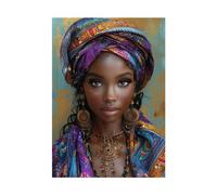 WQBQKKX Africaine Tableau Portrait de femme noire Tableau DéCoratif En Toile ImpriméE,Violet, or Murale Pour Peintures à Pour Bain Salon Chambre-50x70cm Sans cadre