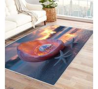 WQBQKKX Antidérapant Tapis de Bain Vagues De L'Océan Coucher de Soleil Moquette Antidérapant et Lavable en Machine, Tapis de Sol Interieur Doux à Poil Ras(Orange 25)-60x90cm