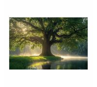 WQBQKKX Arbre de vie coloré Impression sur toile Lac naturel Tableau Affiche Murale ImpriméS Pour Salle Bain Chambre Coucher(Vert 64)-80x120cm Sans cadre
