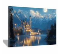 WQBQKKX Art Toile Paysage Hiver Noel Ambiance Paysages de Noël Tableau Peinture Affiche Moderne Tableaux Decoration Murale(Blue 78)-80x120cm Encadrée