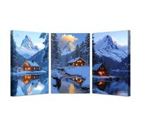 WQBQKKX Bleu,blanc 3 Parties Impression sur toile de Noël, Montagne Hiver Neige Cadeau de Noël - Impression d'art moderne pour salon chambre à coucher-40x60cmx3 Encadrée