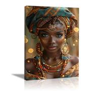 WQBQKKX Femme Noire Portrait De Femme Affiche Moderne Toile Tableau,Or, orange Tableau Salle Bain Pour Cuisine Salle Manger DéCoratif-50x70cm Encadrée