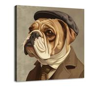 WQBQKKX Impression Sur Toile Animal,Tableau Decoration Murale Chien rétro Tableaux Tableau Moderne Décoration Murale Salon Cuisine(Grey 39)-70x70cm Encadrée
