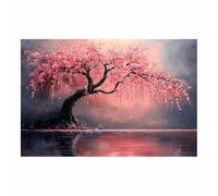 WQBQKKX Impression sur Toile Arbre arbre de la vie Tableau Lac fleuri Tableau Art Décoratif Muraux Décoration Chambre - Printemps - Nature(Rose 106)-70x100cm Sans cadre