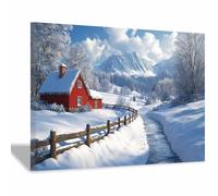 WQBQKKX Impression Sur Toile Hiver Paysage de neige Tableau Affiche Murale ImpriméS Pour Salle Bain Chambre Coucher(Rouge 46)-70x100cm Encadrée