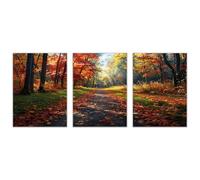 WQBQKKX Orange, blanc Lot De 3 Tableau Décoration Paysage Forêt, Forêt d’automne Tableaux Impression sur Toile Salon Chambre Déco Murale Bureau Cuisine-20x30cmx3 Sans cadre