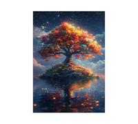 WQBQKKX Orange, bleu Impression sur Toile Arbre arbre de la vie Tableau, Lac Coloré Abstrait Affiche Decoration Murale Salon Moderne - Image sur Toile-80x110cm Sans cadre