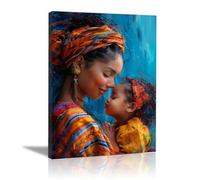 WQBQKKX Portrait De Femme Noire Beauté Impression Sur Toile IntisséE,Bleu, jaune Moderne Tableau DéCoration Appartement Salon DéCo -70x100cm Encadrée