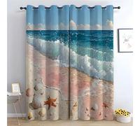 WQBQKKX Rideaux Plage Océan Rideau Salon Moderne Vagues de Bord de mer Rideaux à œillets décoratifs à Motif, texturé à Motif Vintage pour Chambre à Coucher-H270 x L130 cm (2 Panneaux)