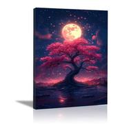 WQBQKKX Rose, or Arbre de vie Impression sur toile, Lune Ciel Coloré Image sur Toile tableau decoration murale chambre coucher Salle de bains Bar Café-30x45cm Encadrée