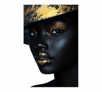 WQBQKKX Tableau Africaine Femme Africaine Impression Sur Toile Élégant Moderne Decoration Murale Chambre Salle De Bain Cuisine Bureau(Or 9)-70x100cm Sans cadre