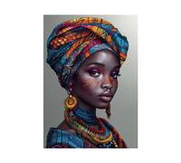 WQBQKKX Tableau Peinture Africaine Femme noire Tableau DéCoratif En Toile ImpriméE,Noir, bleu Murale Pour Peintures à Pour Bain Salon Chambre-80x110cm Sans cadre