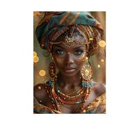 WQBQKKX Tableau Peinture Africaine Portrait De Femme Affiche Decoration Murale Toile,Or, orange Posters Salon DéCoration Murale Pour Chambre à Coucher Bureau-80x110cm Sans cadre