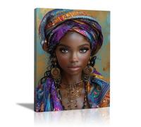 WQBQKKX Tableau Peinture Africaine Portrait de femme noire Impression Sur Toile,Violet, or Tableau Salle Bain Pour Cuisine Salle Manger DéCoratif-50x70cm Encadrée