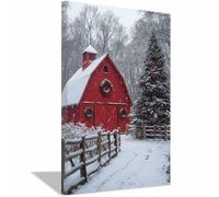 WQBQKKX Tableau sur toile hiver Noël Moderne Toile non tissée Salon chambre à coucher Neige Forêt Nature décorer(Rouge 44)-80x120cm Encadrée