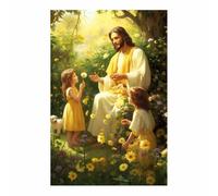 WQBQKKX Tableau sur toile Jésus, jardin de fleurs et forêt, impression pour maison, salon et chambre, œuvre spirituelle(N)-70x100cm Sans cadre