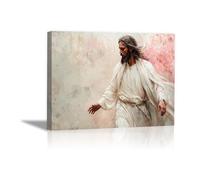 WQBQKKX Tableau Tableaux Jésus sur Toile, Aquarelle minimaliste Moderne Image Décoration Murale Salon Chambre Cuisine Bureau Couloir - 70x100cm Encadrée(Rose)